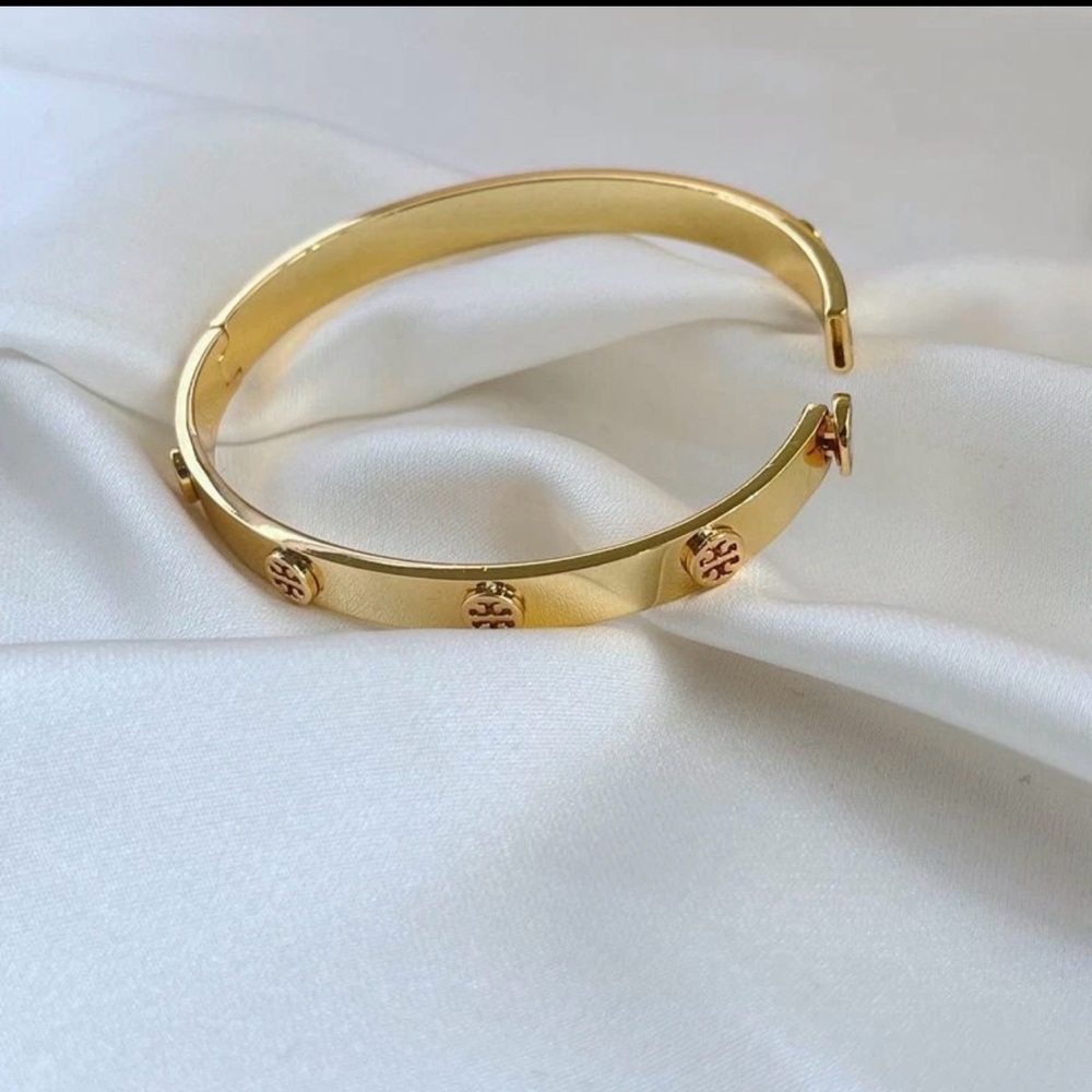 Tory Burch Gold Logo Disc Hinged Bangle Bracelet
